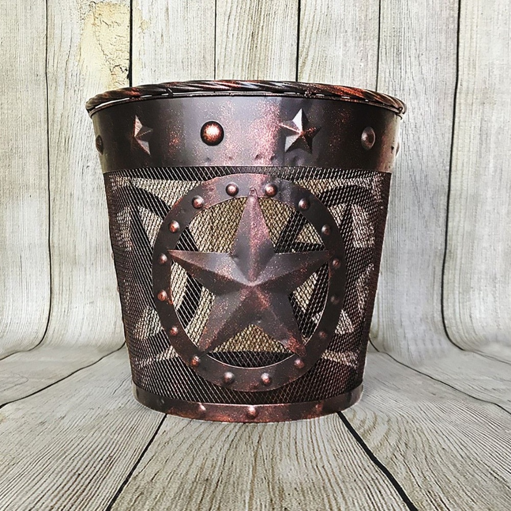 Western Star, Rope Trim Metal Wastebasket - Country Decor